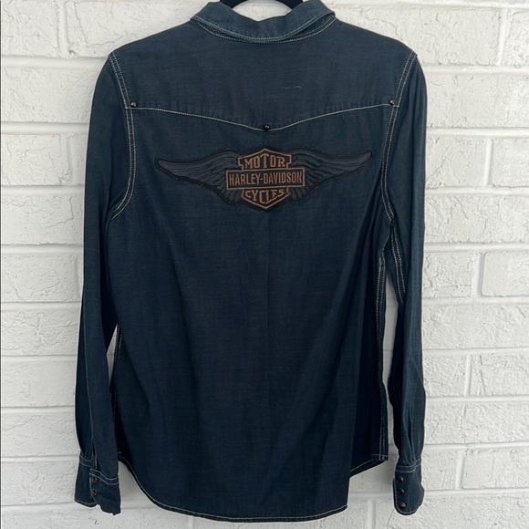 Harley-Davidson Women's Dark Blue Long Sleeve Snap Button Shirt w/Pockets Size L - Picture 2 of 4
